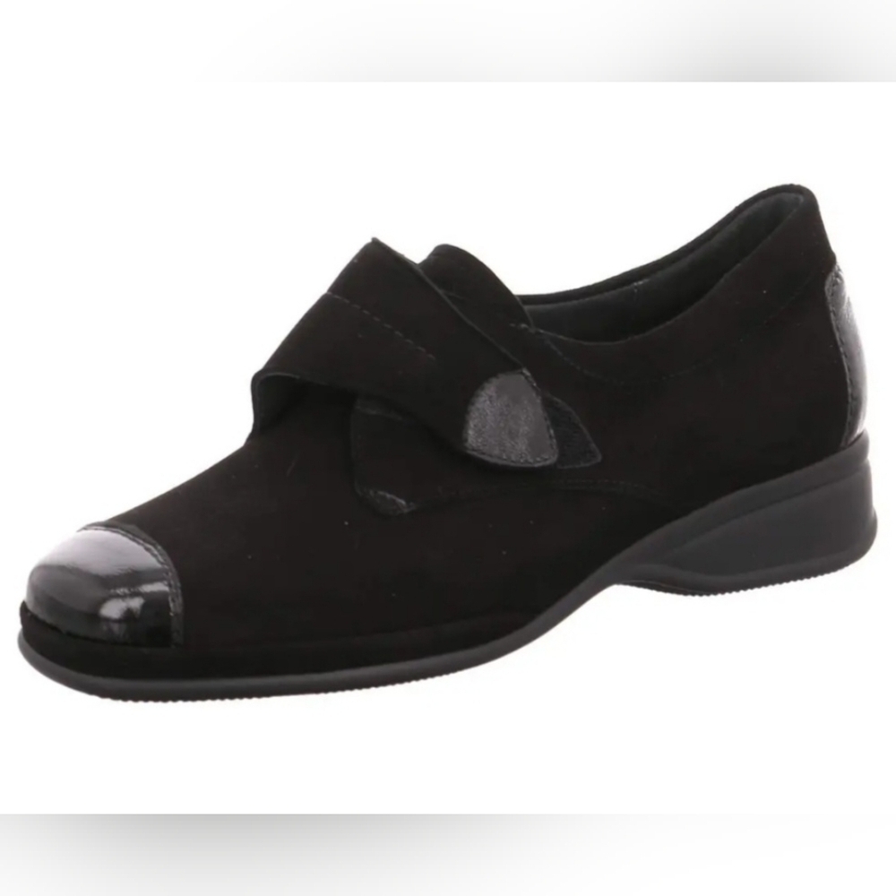 Semler | Black Suede Women's Shoes w/ Patent Leather Toe Caps, Size 4 - Picture 2 of 11